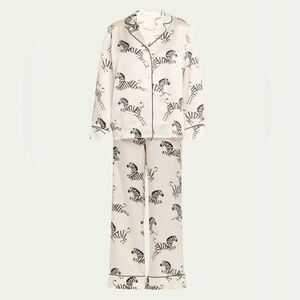 Olivia Von Halle Lila Zebedee Zebra-Print Silk Pajama Set